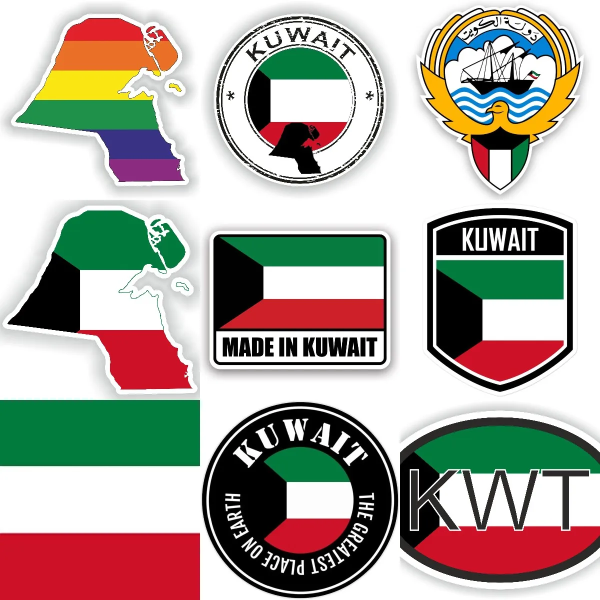 Car Accessories Kuwait - KWT 쿠웨이트 국기 지도 국가 상징