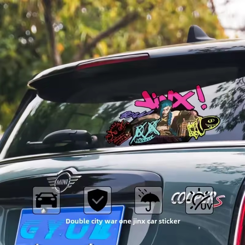 Arcane Jinx 그래피티 반사 자동차 스티커 전기 - Car Accessories Sticker 리뷰 및 가격